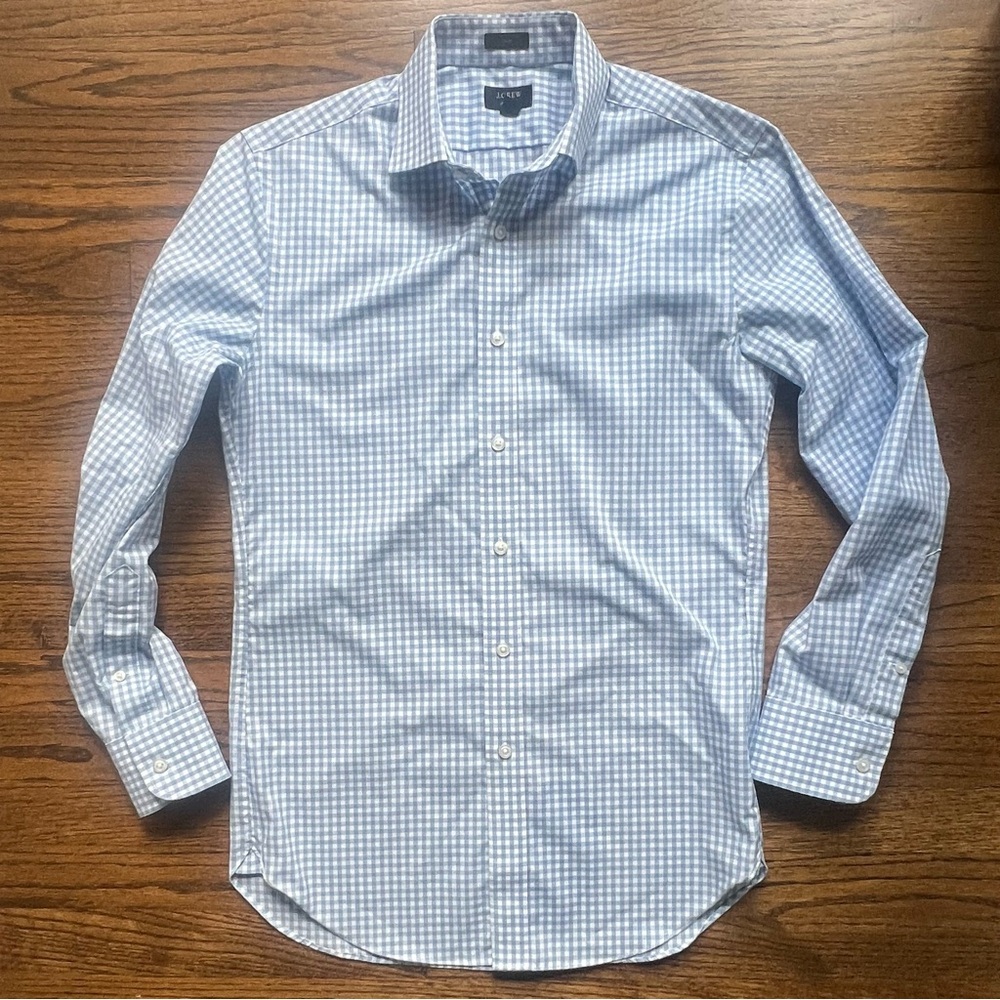 J. Crew Light Blue Slim Fit Gingham Dress Shirt